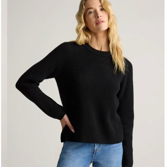 Quince Sweaters - Quince 100% Mongolian Cashmere Black Fisherman Ribbed Crewneck Sweater NWT S